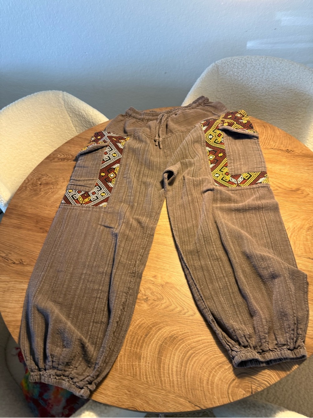 Boho Embroidered Cargo Drawstring Pants
